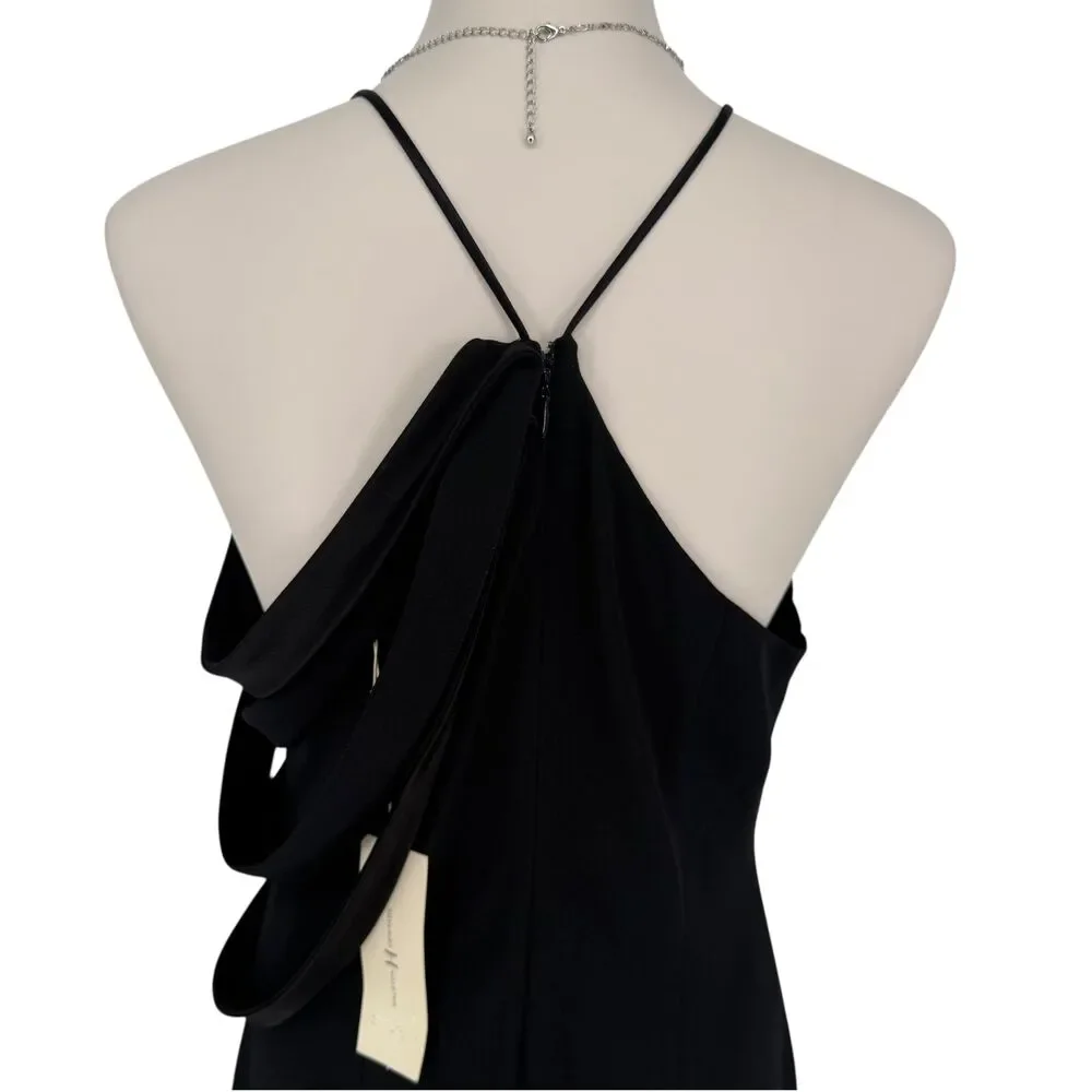 Halston Heritage Black Crepe Zip Halter Gown Dress Sz 8 Slit Strappy Formal NWT - Picture 12 of 16